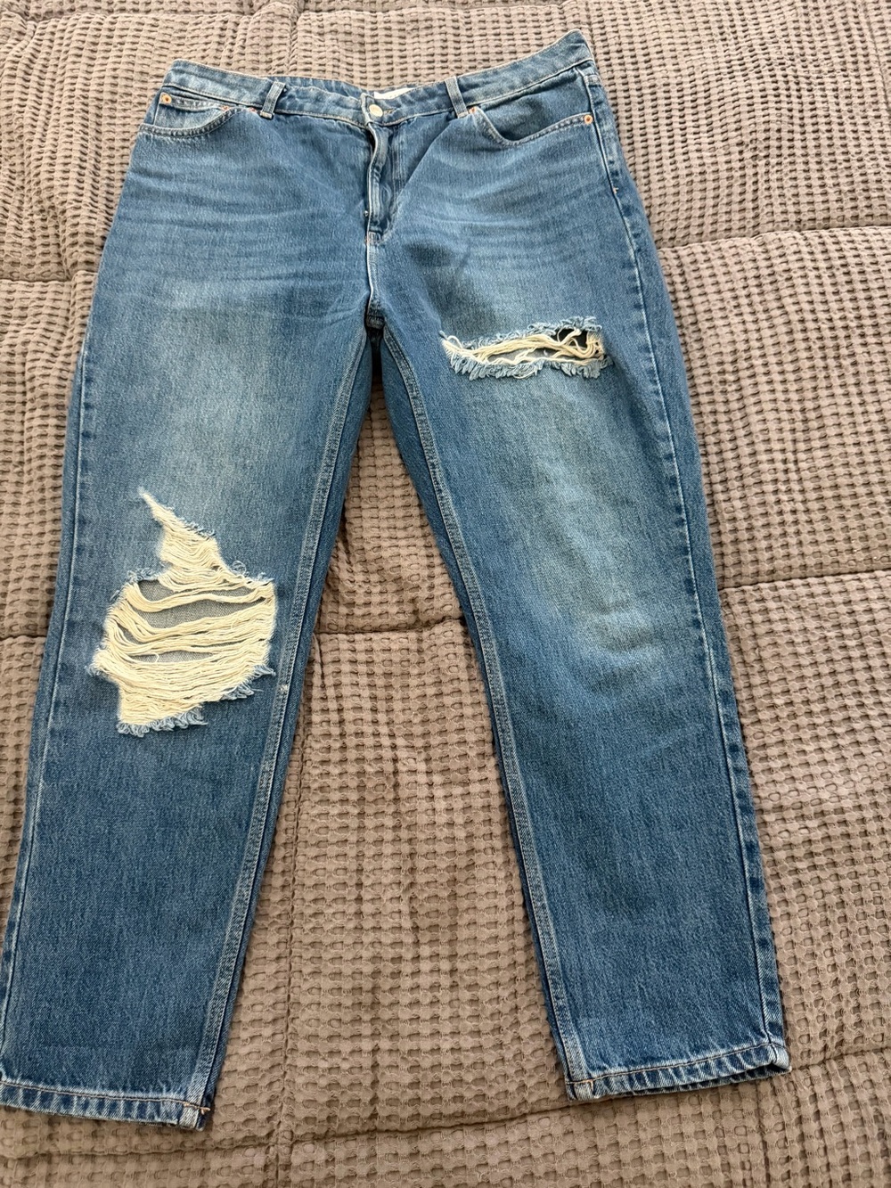 Topshop Women's Mom Ripped Jeans Blue Waist 36 Length 30 High Rise